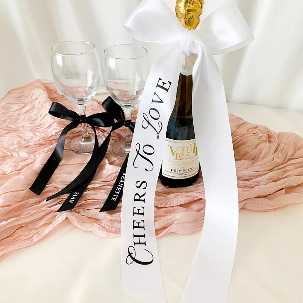 5-Piece Just Married White Bow Ribbon Placecards | Wedding Decor Wedding Placecards Peaceful Pleasures Health and Wellness Cheers to Love 5pcs4x140cm