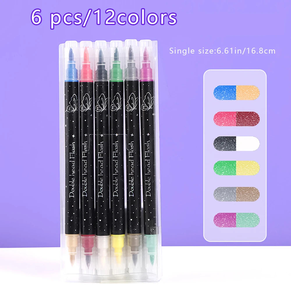 Double Headed Dual Glitter Marker Pen Hand-painted Brush Bolded Soft