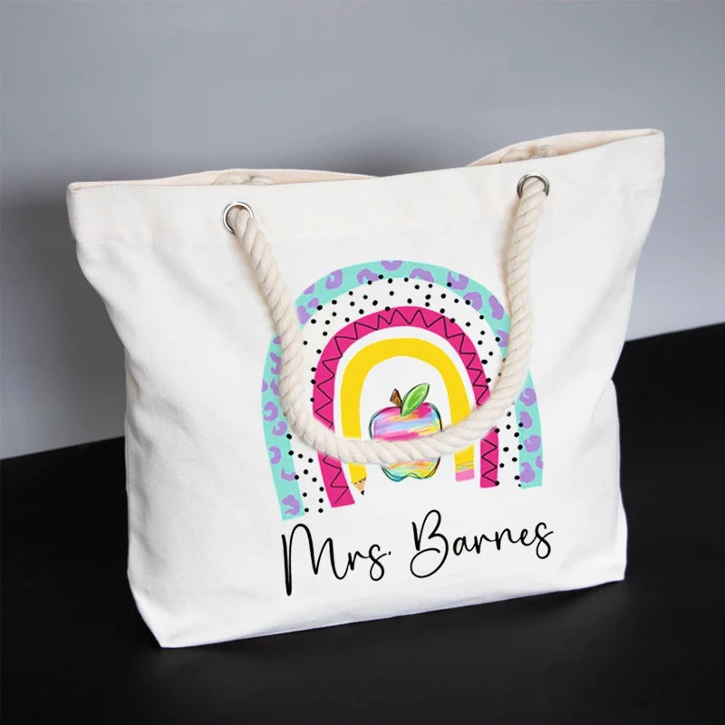 Personalized Rainbow Pencil Canvas Tote | Teacher Gift Bag