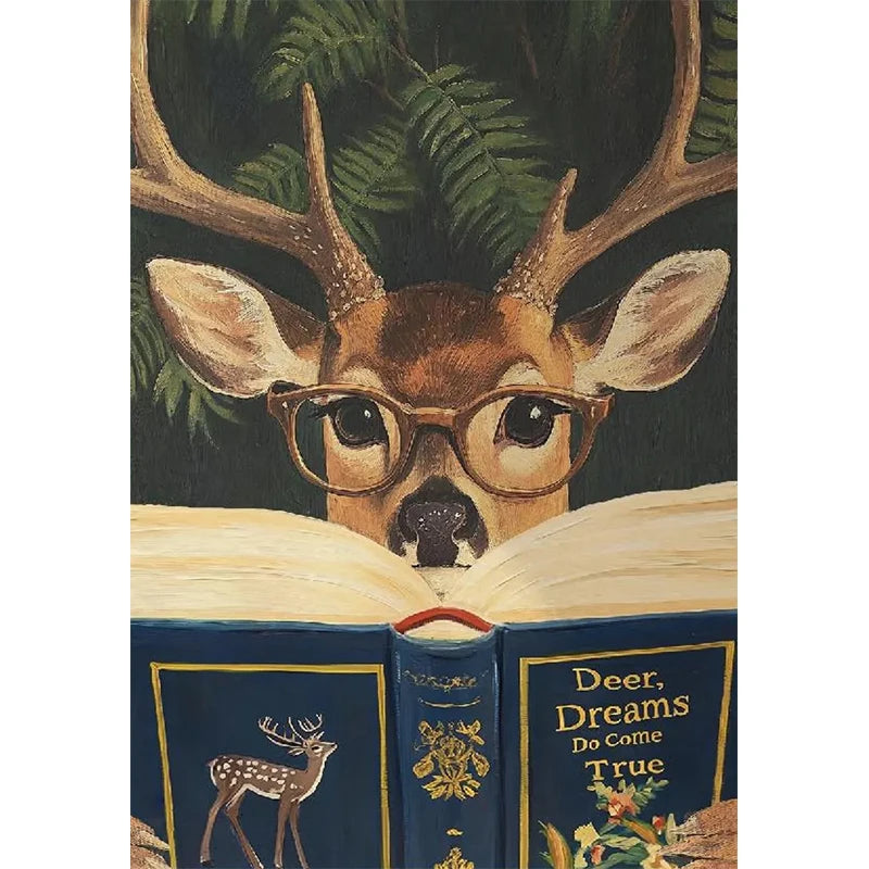 Animal Reading Canvas Poster | Kids Room Inspirational Wall Art