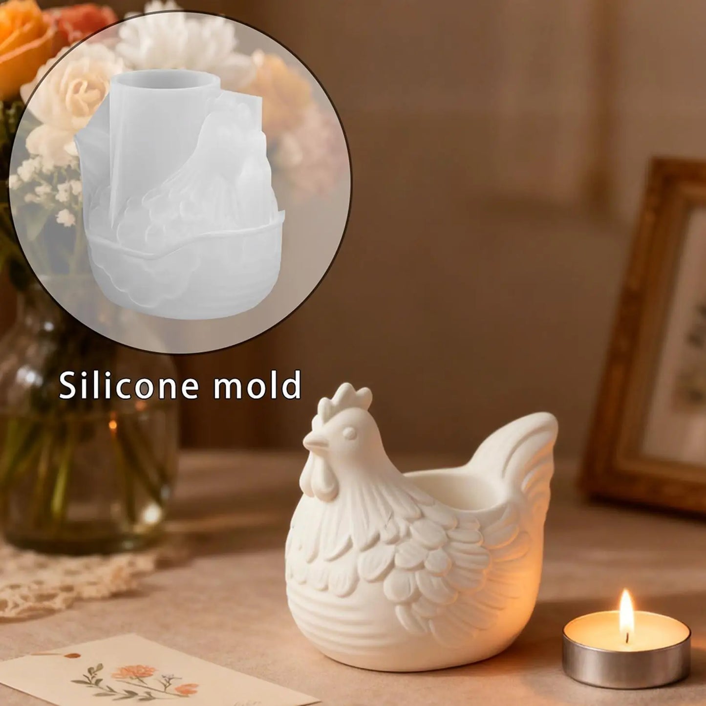 3D Hen Silicone Mold – DIY Candle Holder, Resin & Plaster Craft