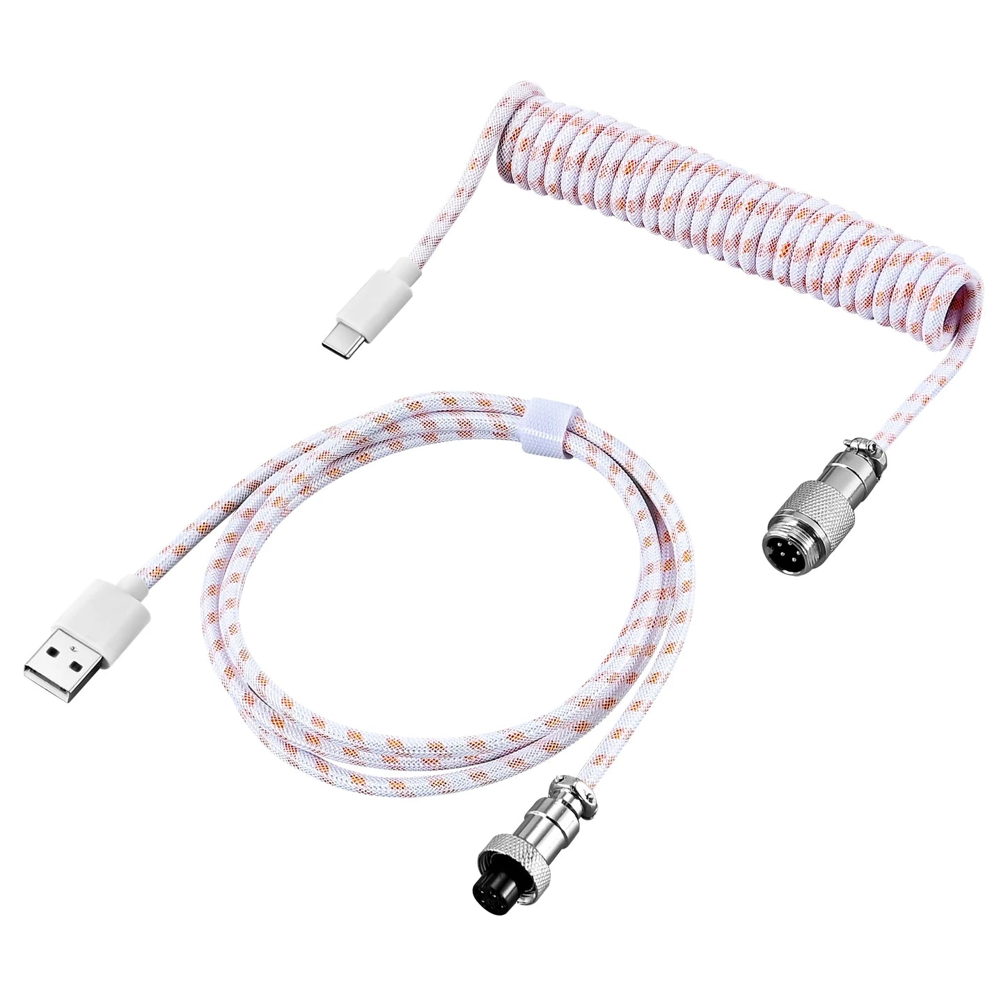Coiled USB-C Gaming Keyboard Cable | Aviator Connector Braided Peaceful Pleasures Health and Wellness Pattern