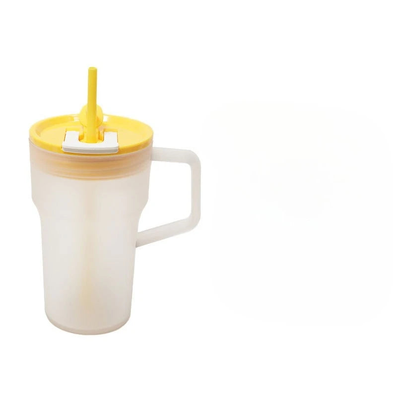 680ML Creative Double-drinking Straw Cup, Simple 22oz Single-layer Plastic Car Cup, Girls' Office Drinkware Daily Water Cup Peaceful Pleasures Health and Wellness Yellow