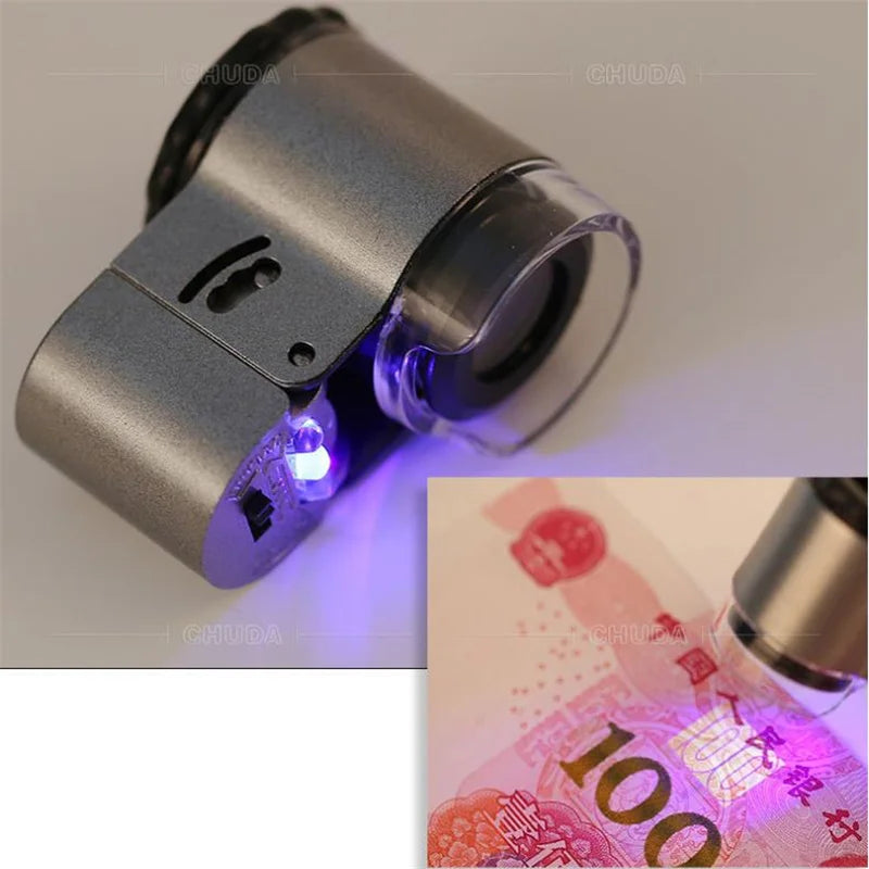 50X Handheld Magnifying Glass Mini Pocket Microscope Loupe Currency Detector Jeweler Magnifier with Led Uv Light Peaceful Pleasures Health and Wellness