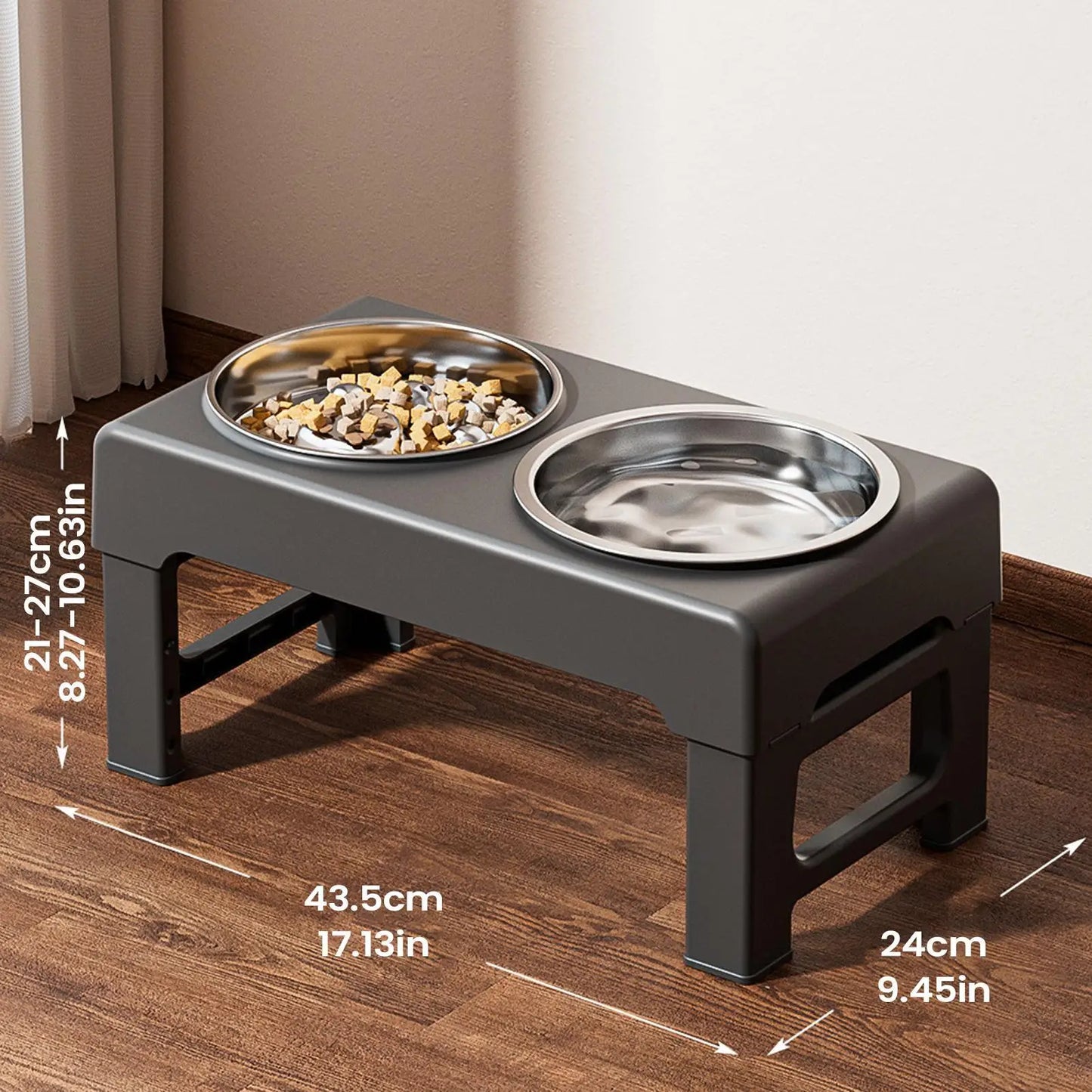Elevated Double Pet Feeder | 3-Height Adjustable Cat & Dog Bowl Elevated Pet Feeder Peaceful Pleasures Health and Wellness