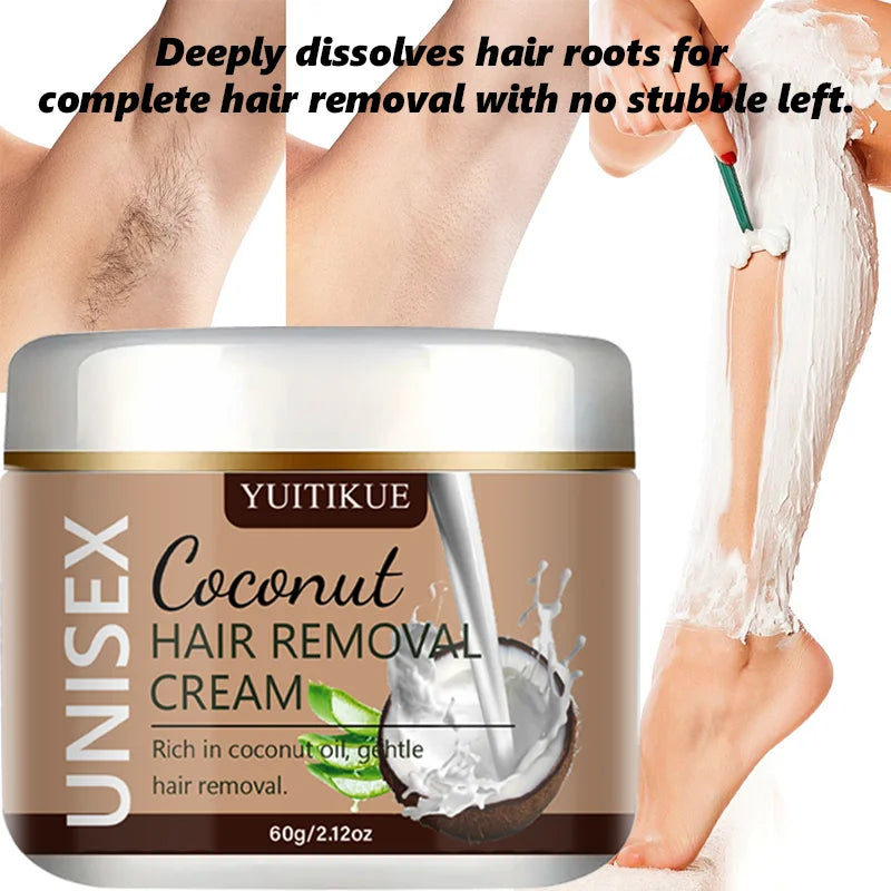 YUITIKUE Coconut Hair Removal Cream | Unisex 60g Smooth Skin Hair Removal Cream Peaceful Pleasures Health and Wellness