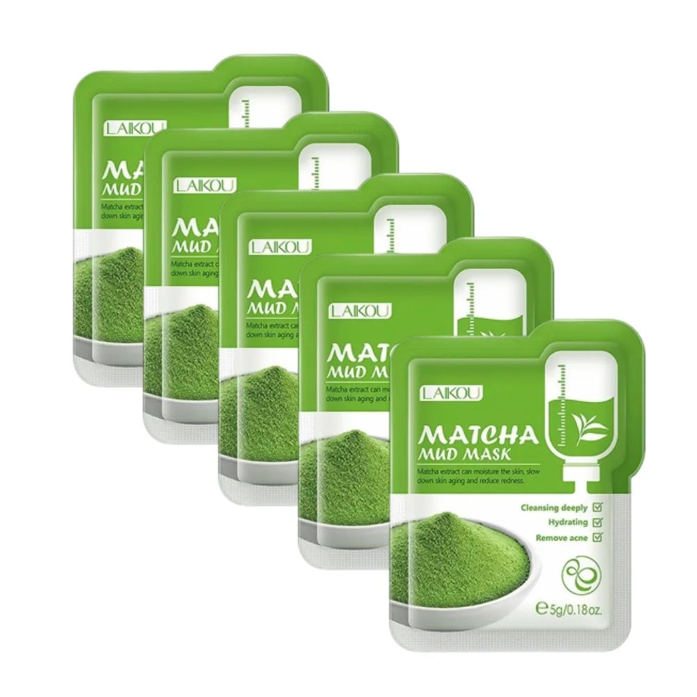 LAIKOU Mud Mask Deep Cleansing Remove Acne Oil Control Mask Hydrating Smooting Face Skin Balance Skin Tone Mud Mask for Women Peaceful Pleasures Health and Wellness matcha 5pcs