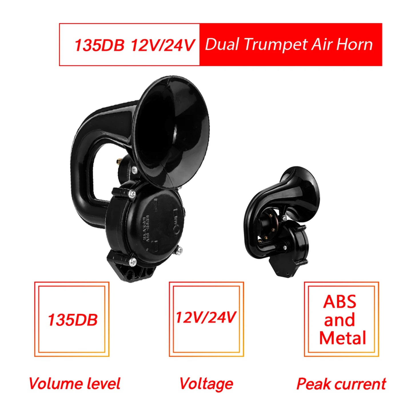 12 24V Superloud Trumpet Air Horn Electric Valve Flat Truck 135db