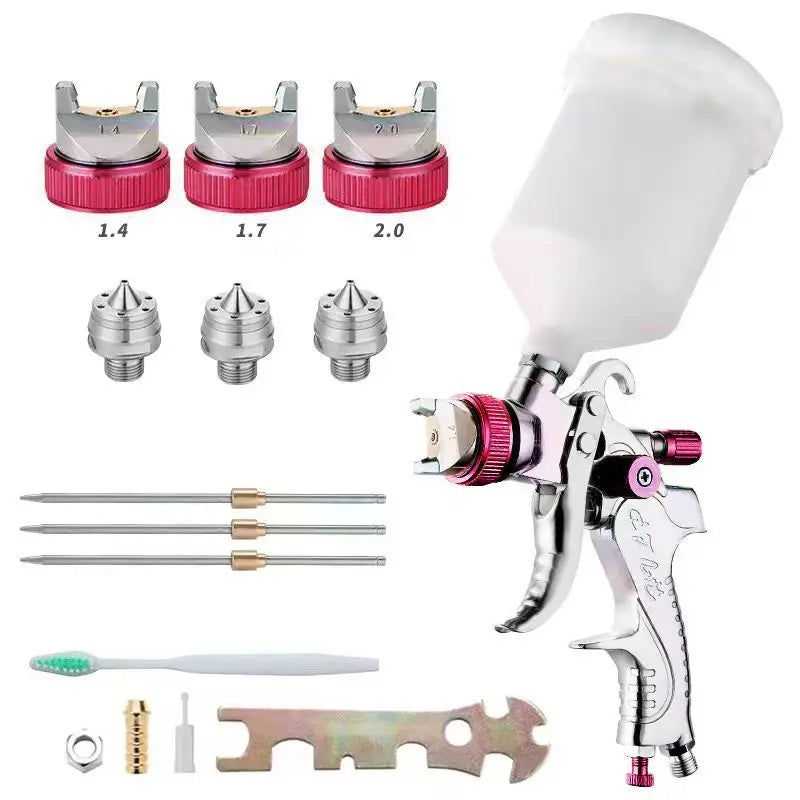 HVLP Spray Gun Adjustable Metal Atomizing Spray Gun for Painting Aerograph Cars Tool Flow Control Sprayer Paint Airbrush Set Peaceful Pleasures Health and Wellness Red