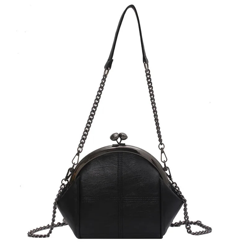 New Solid Color Shell Bag Large Capacity Portable Zero Wallet Fashion Chain Diagonal Straddle One Shoulder Phone Bag Peaceful Pleasures Health and Wellness black