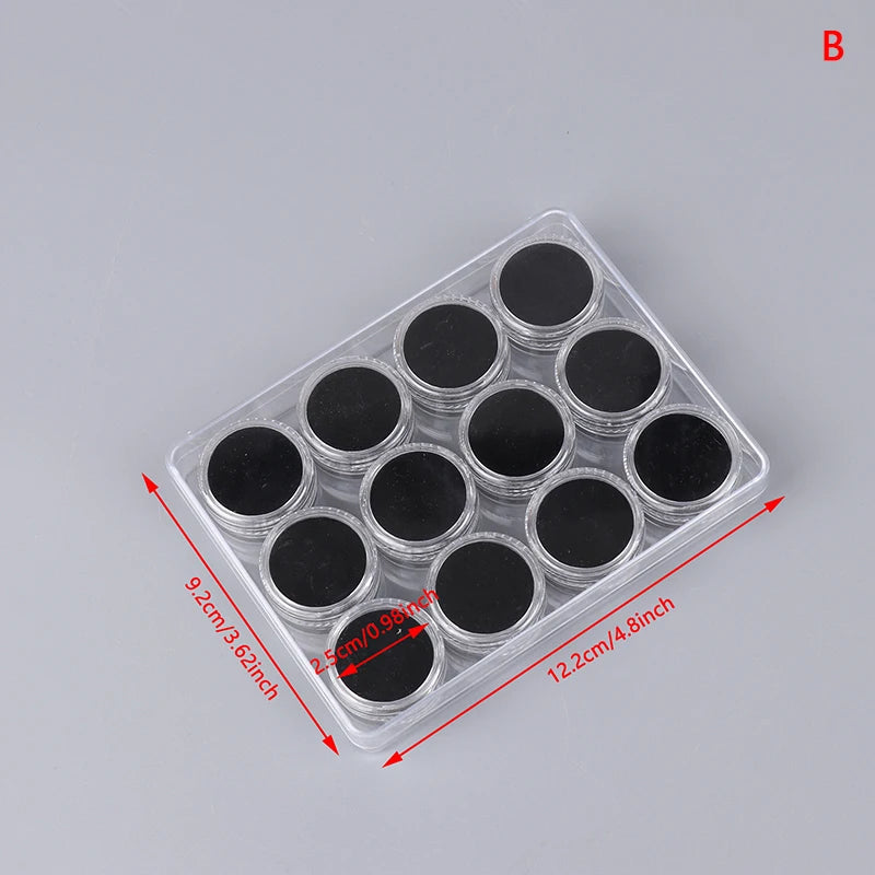 1Set/12 PCS Acrylic Round Gemstone Display Collection Storage Box Jewelry Gems Loose Diamond Container Organizer Case With Lid Peaceful Pleasures Health and Wellness Black