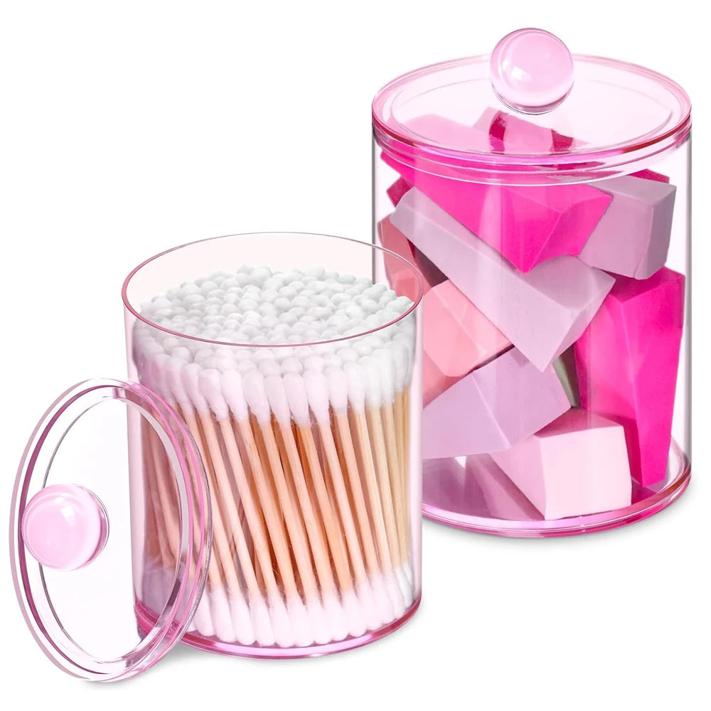 Q-tip Holder Storage Canister with Lid – 2-Pack Clear Apothecary Jar Organizer for Cotton Balls, Swabs & Floss