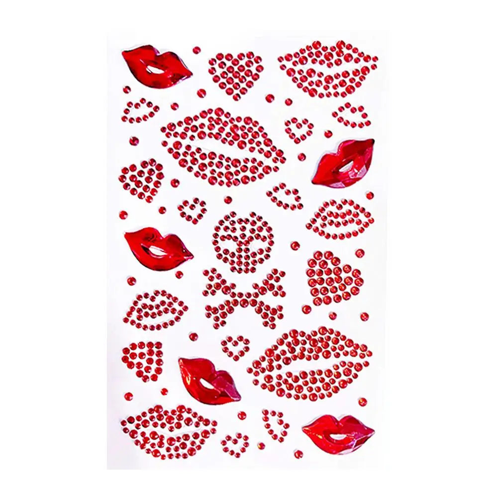 Red Heart Rhinestone Face Gems – Valentine's Day Body Stickers