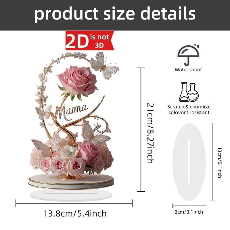 1PC Flat Acrylic Rose with Stand MOM Birthday Gift Mother's Day Anniversary Table Decoration Gift for Mom Peaceful Pleasures Health and Wellness A 8in