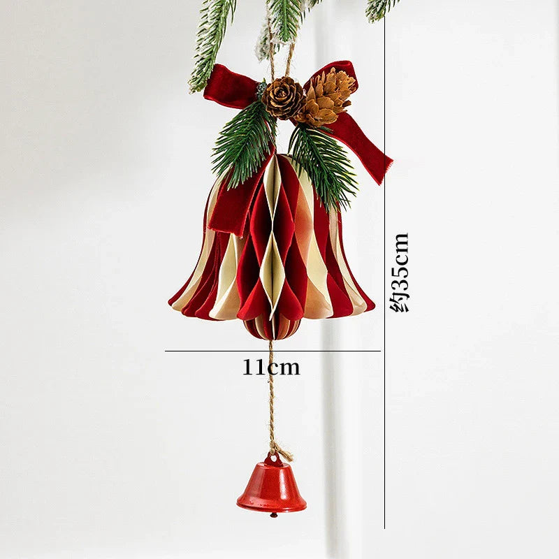 Christmas Honeycomb Bell Ornament – Paper & Velvet Hanging Decor