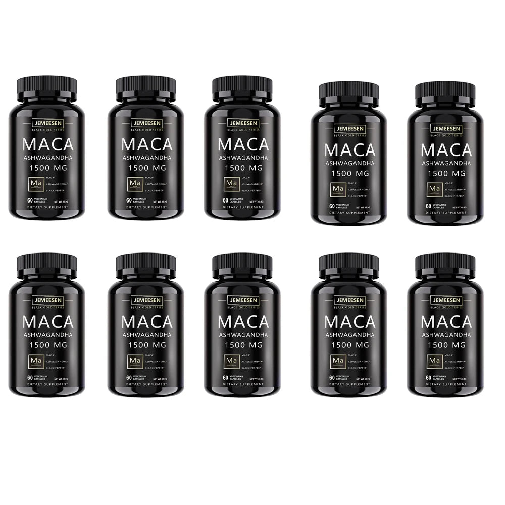 Organic Maca Root Powder Capsules 1500mg containing Maca Root Extract,Ashwagandha,Black Pepper, Supplements for Men Peaceful Pleasures Health and Wellness 10 bottles