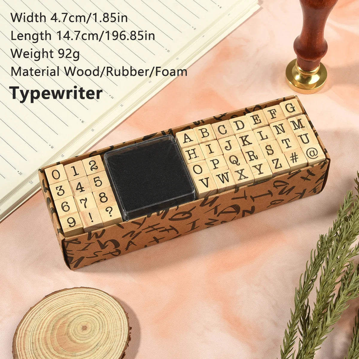 40-Piece Vintage Wooden Alphabet Rubber Stamp Set for Crafts