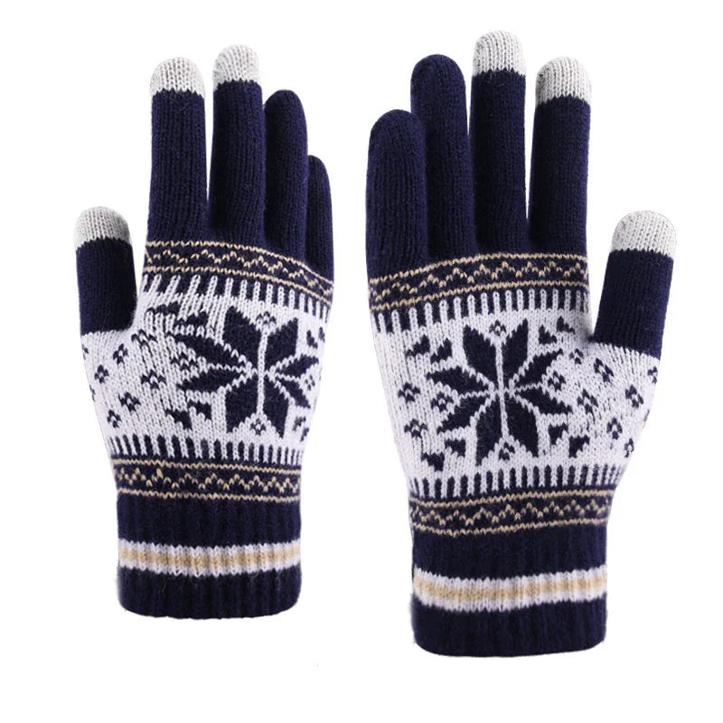 Winter Knitted Touchscreen Gloves – Snowflake Embroidery