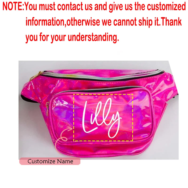 Shiny Laser Fanny Pack – Bachelorette & Wedding Waist Bag Holographic Waist Bag Peaceful Pleasures Health and Wellness custom B 13x30x8cm