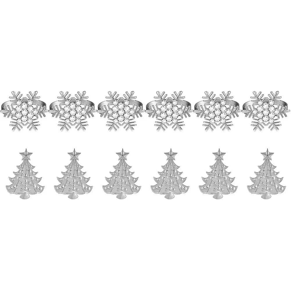 Christmas Napkin Ring Set | 12 Snowflake & Tree Designs