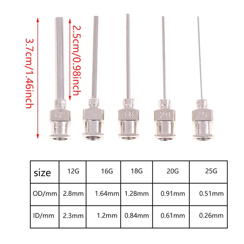 5-Pack Blunt Stainless Steel Dispensing Needle Tips 12–25G