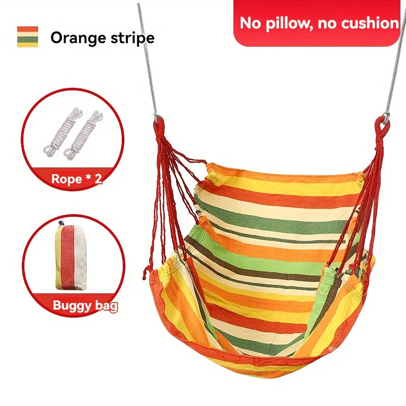 Outdoor Swing Hammock Chair Canvas Leisure Chair No Pillow Or Cushion Dormitory Hammock Swing Rocking Chair(With Storage Bag Peaceful Pleasures Health and Wellness Green Orange