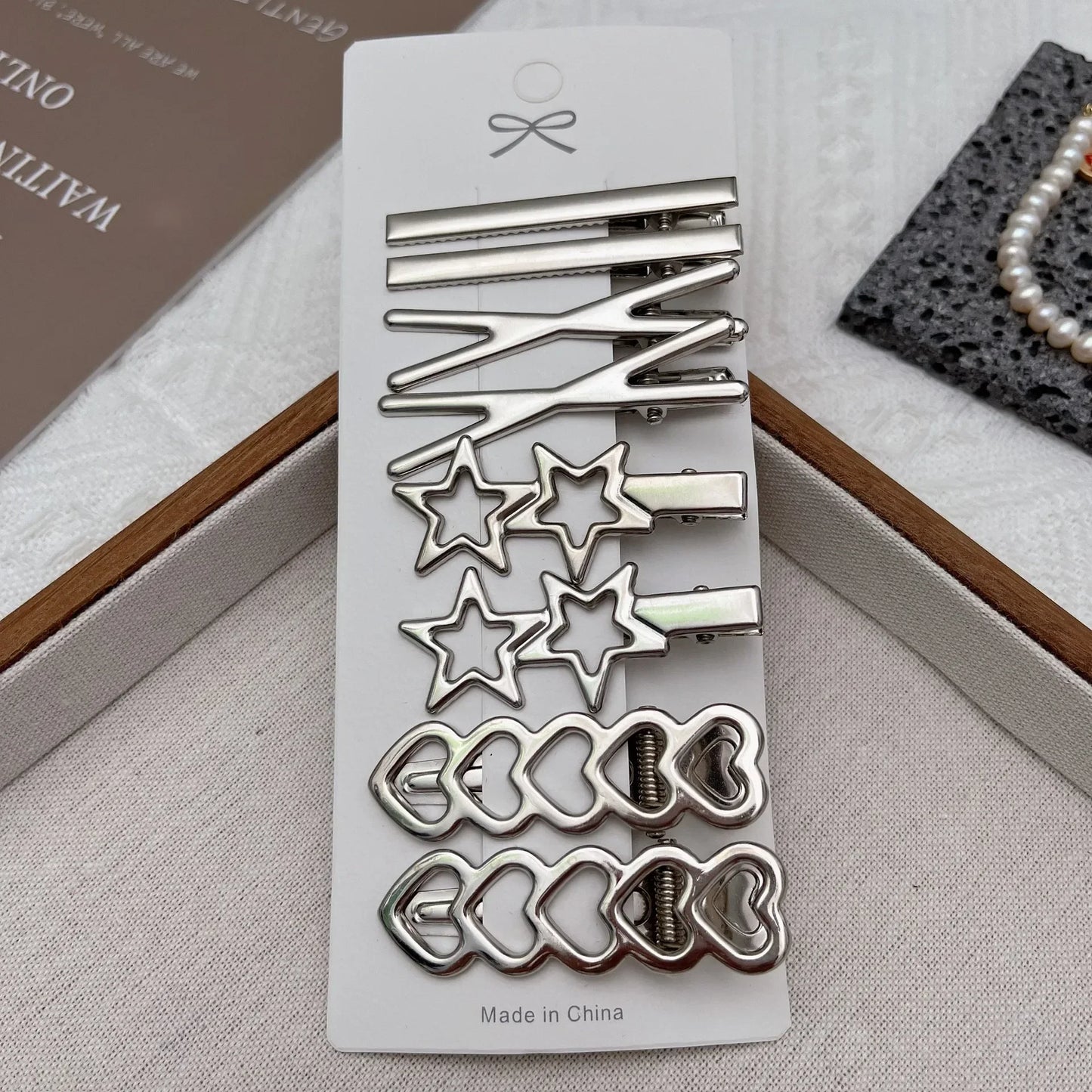 Silver Y2K Duckbill Hair Clips 8pcs – Metal Barrettes for Women