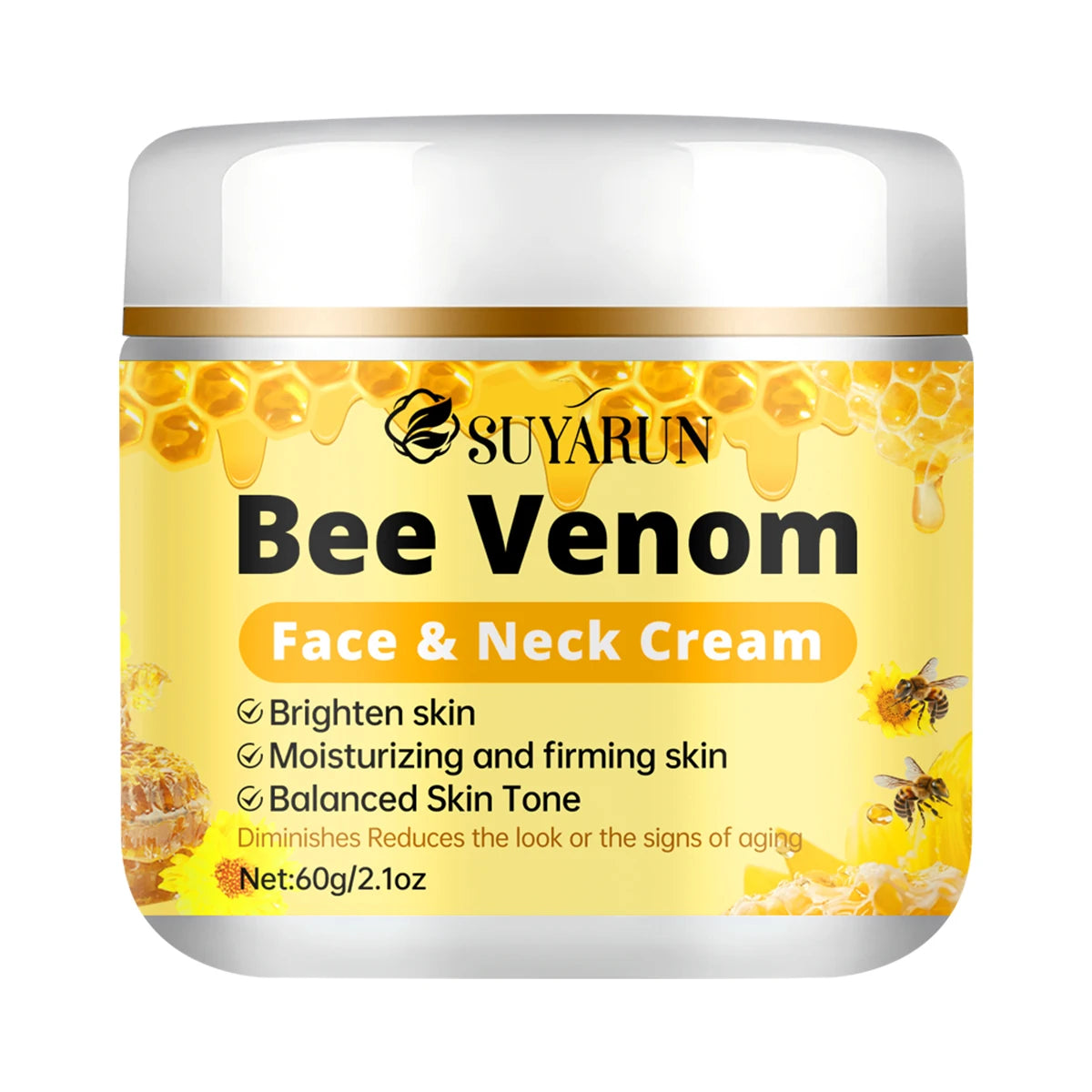 SUYARUN Premium Bee Venom Anti-Aging Face & Neck Cream - Firming Wrinkle Reduction, Deep Hydration Organic Formula. Peaceful Pleasures Health and Wellness 60g