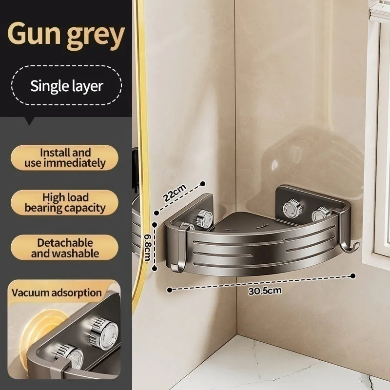 No-Drill Suction Cup Bathroom Shelf & Shampoo Holder Rack