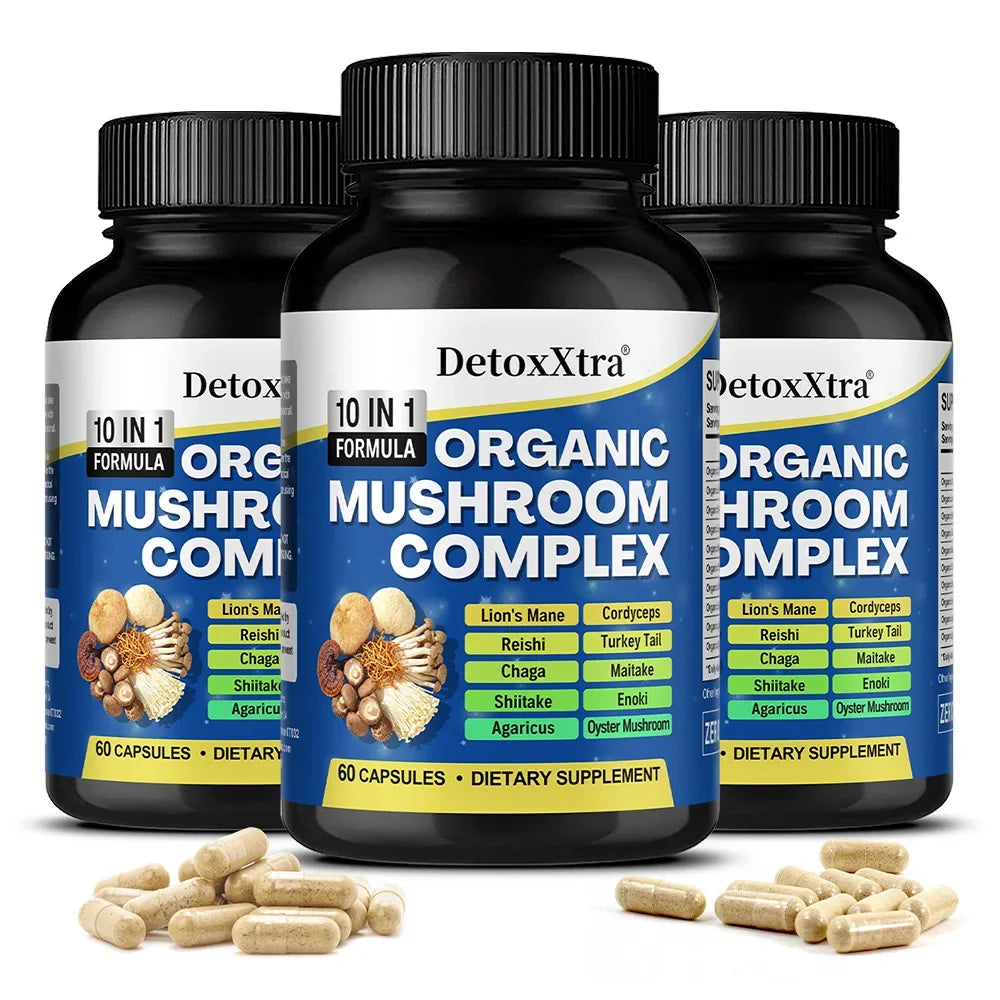 Organic Mushroom Complex Capsules - Cordyceps, Lion's Mane, Reishi, Support Brain Focus, Memory, Mood, Energy & Immune Wellness Peaceful Pleasures Health and Wellness 60 count-3 bottle