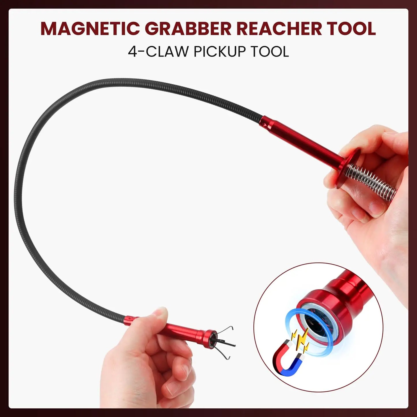 24" Flexible Magnetic Pickup Tool w/ 4-Claw Gripper & Spring Handle. Reach anywhere! Bathroom, engine, kitchen & sewers. Peaceful Pleasures Health and Wellness