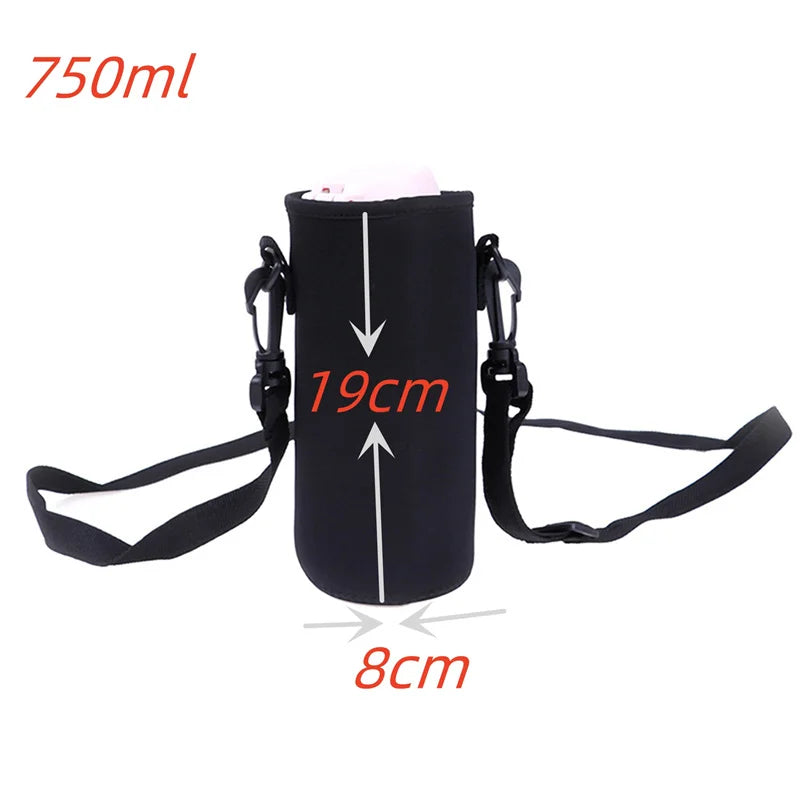 Insulated Cup Sleeve with Neck Rope Retractable Buckle Thick Thermal Cover for Glass Mug Coffee Tea Portable Drink Holder Peaceful Pleasures Health and Wellness Black 750ml