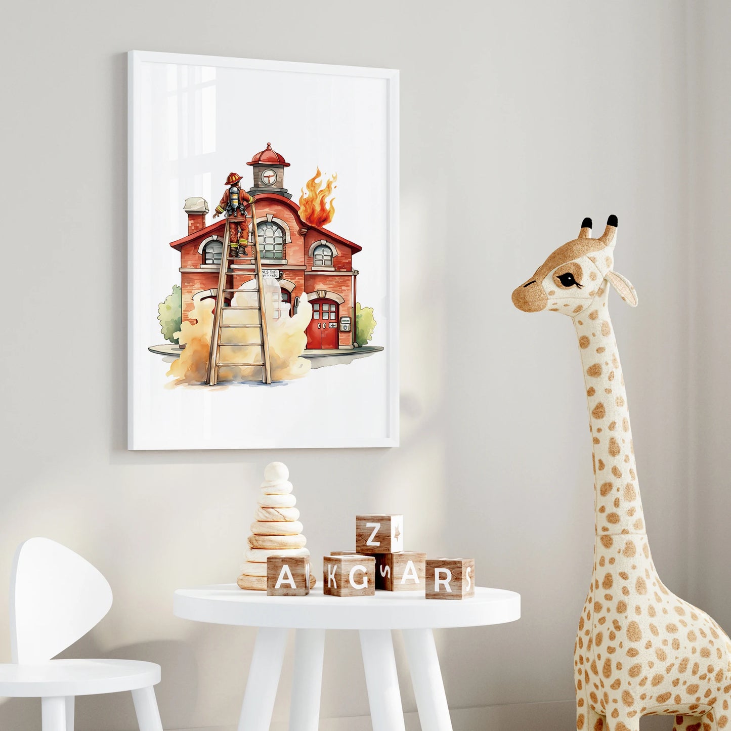 3-Piece Cartoon Firefighter Canvas Wall Art Print Set