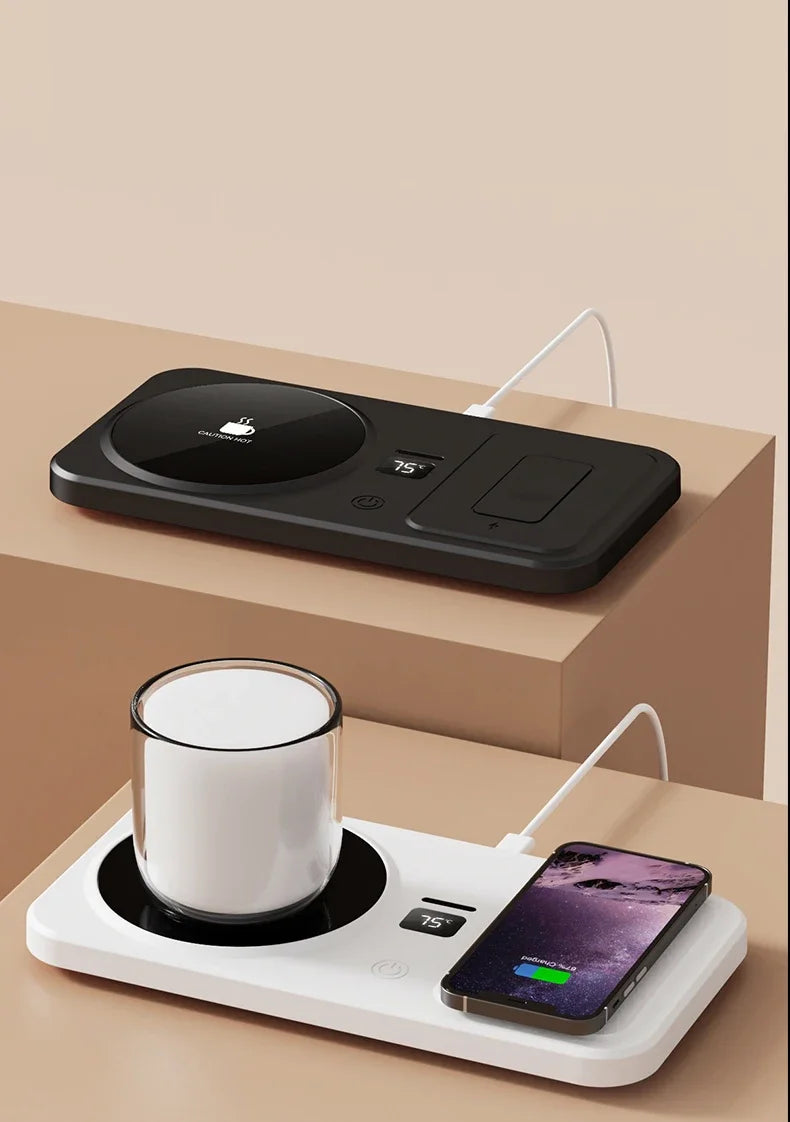 2-in-1 Wireless Charger & Heated Cup Mat – 3 Temp Settings