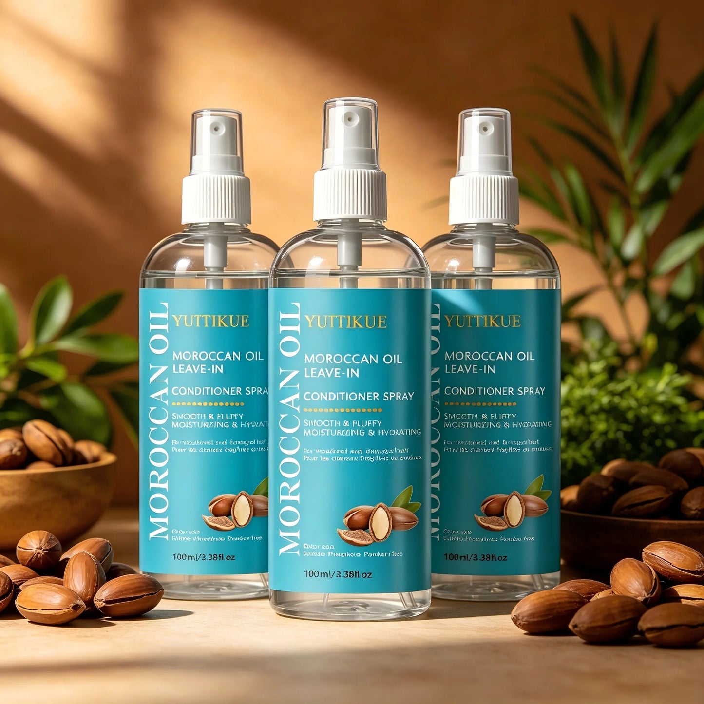 YUITIKUE Moroccan Oil Leave-In Conditioner Spray 100ml Smooth Fluffy Moisturizing Hydrating for Damaged Hair Peaceful Pleasures Health and Wellness 3pc