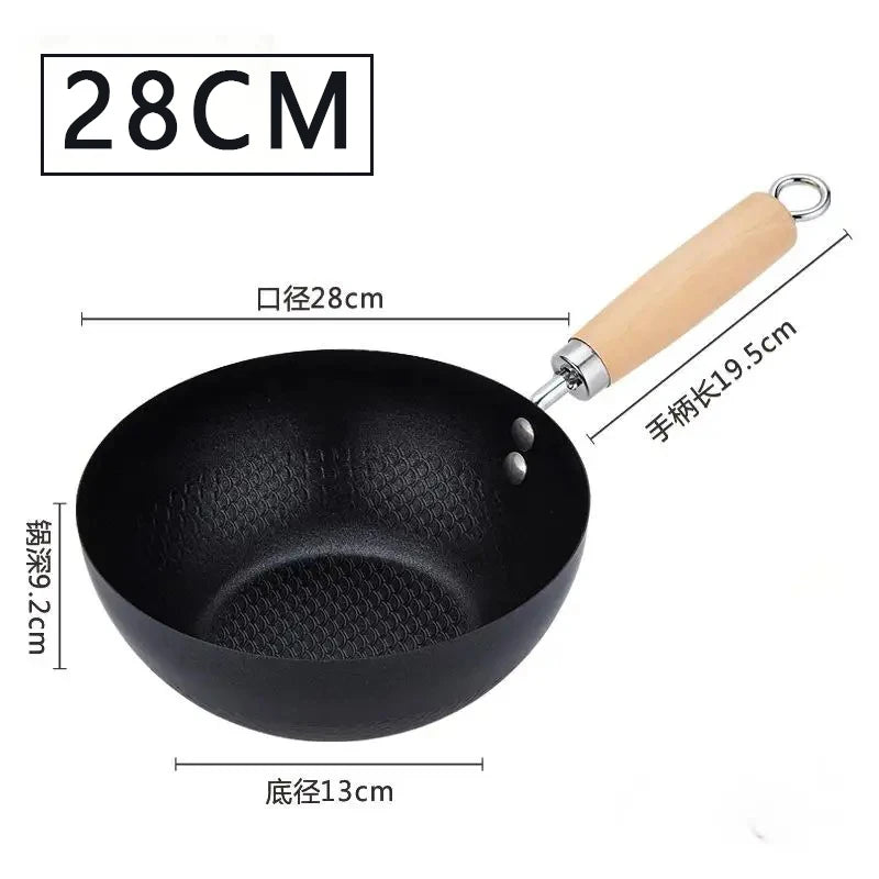 26cm Traditional Cast Iron Flat-Bottom Wok & Fry Pan – Gas & Induction Compatible, No Lid