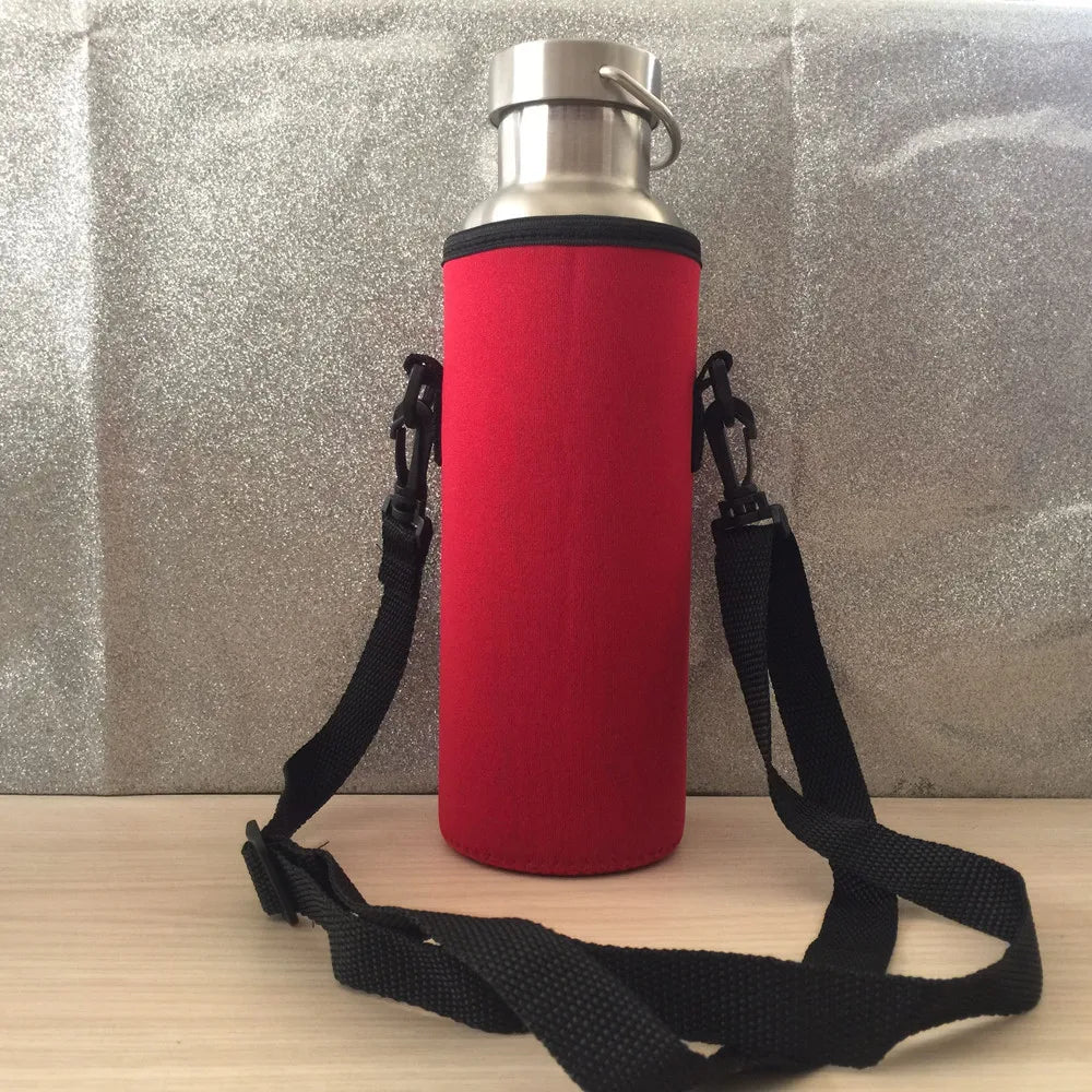 Insulated Neoprene Water Bottle Carrier Bag & Shoulder Strap 1L
