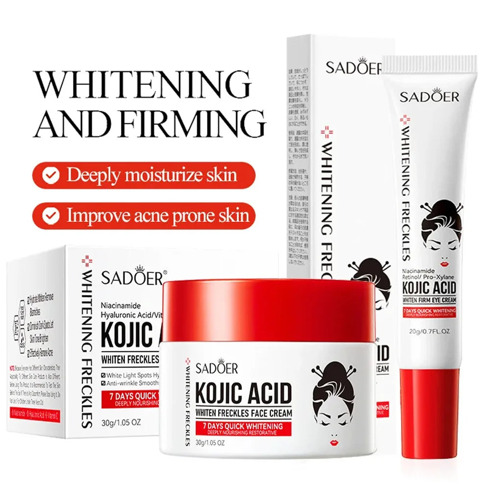 SADOER Kojic Acid Skin Care Sets Moisturizing Freckle Removing Face Cream Anti Dark Circles Eye Cream Travel Size Skin Care Peaceful Pleasures Health and Wellness Face Cream Eye Cream