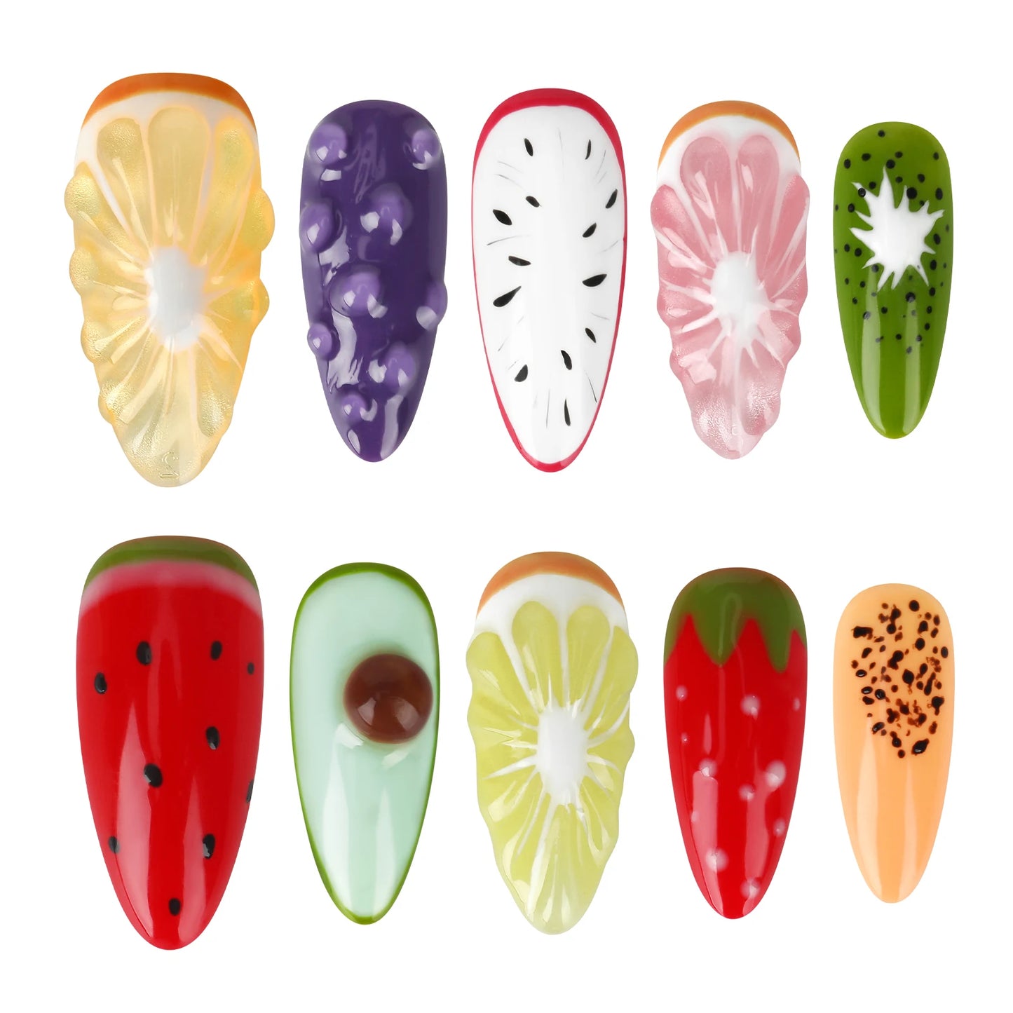Handmade Press on Nails Summer Fruit Decor False Nails Short Cute Grapes Peaches Lemons Design Fake Nail Patches Wearable 10pcs Peaceful Pleasures Health and Wellness XS 1