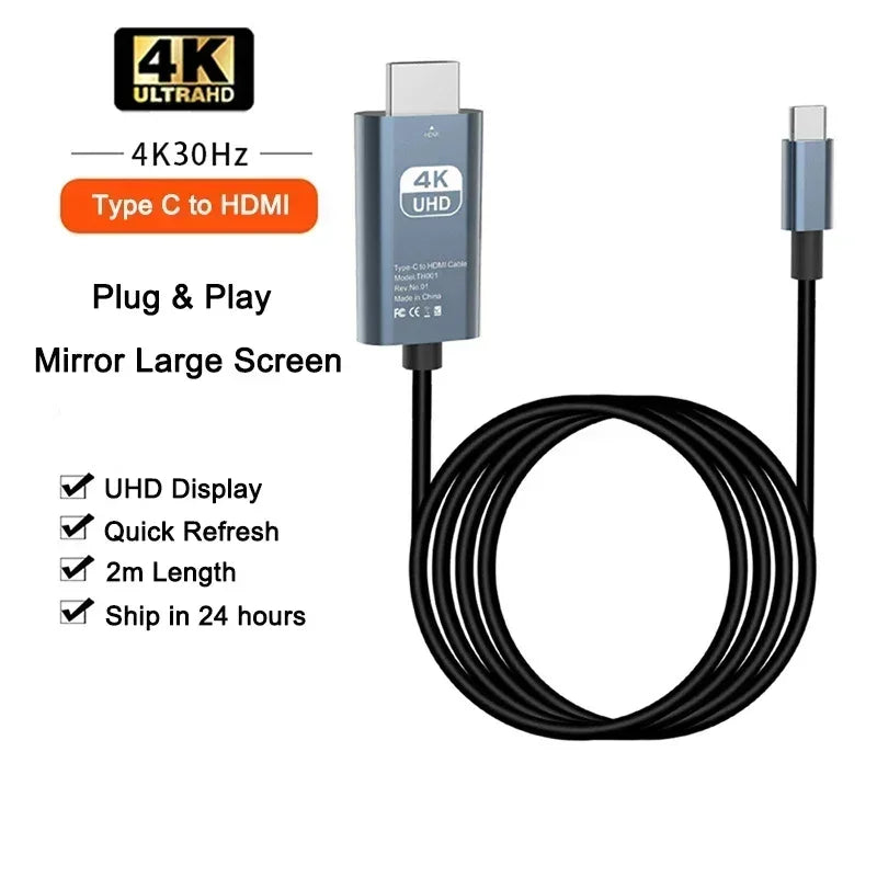 2M USB-C to HDMI Cable 4K Braided | MacBook, Laptop & TV