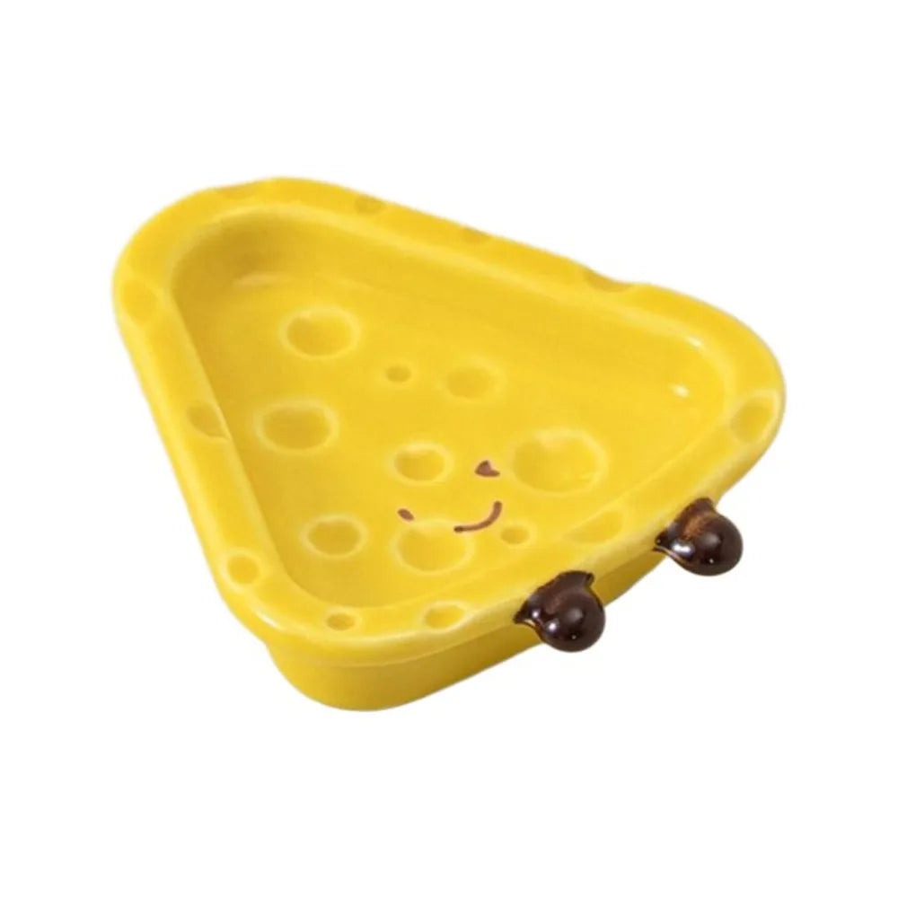 Cute Cheese Shape Ceramic Ornament Creative Hand Painted Underglaze Small Dish Exquisite Household Desktop Decoration Accessory Peaceful Pleasures Health and Wellness YELLOW
