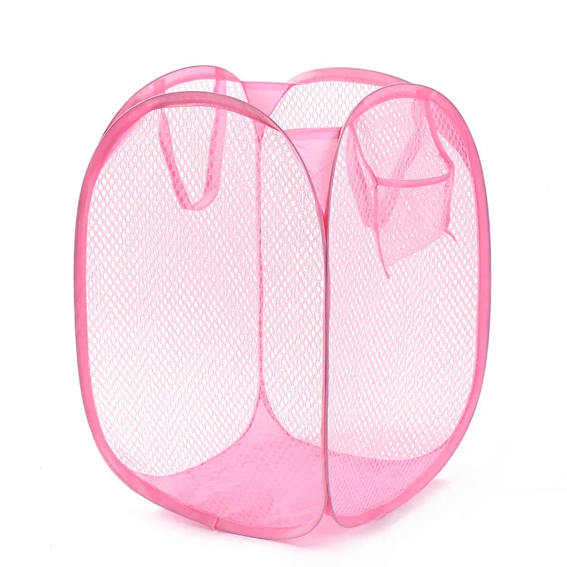 Mesh Foldable Dirty Clothes Basket, Monochrome Minimalist Dirty Clothes Basket, Household Bathroom Laundry Basket Peaceful Pleasures Health and Wellness Pink