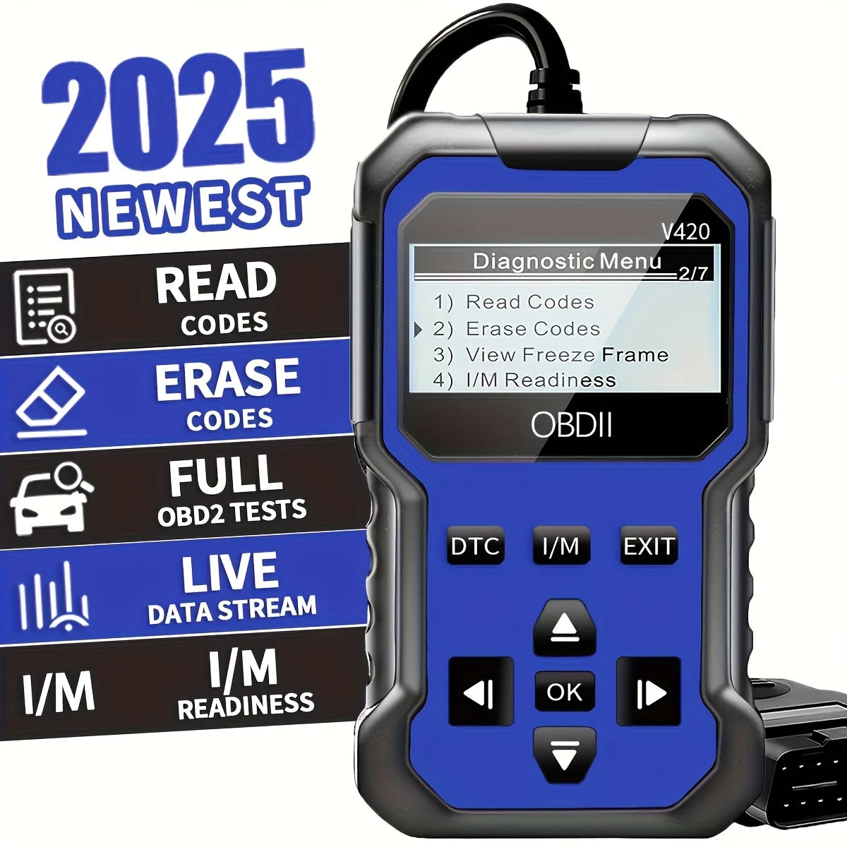 V420 Obd2 Diagnostic Scanner, Comprehensive Obd2 Code Reader with Reset Function, Data Stream, I/M Readiness, Vehicle Information and Voltage Test, Compatible with All Obdii/Eobd Cars after 1996, No Battery Required Peaceful Pleasures Health and Wellness Blue