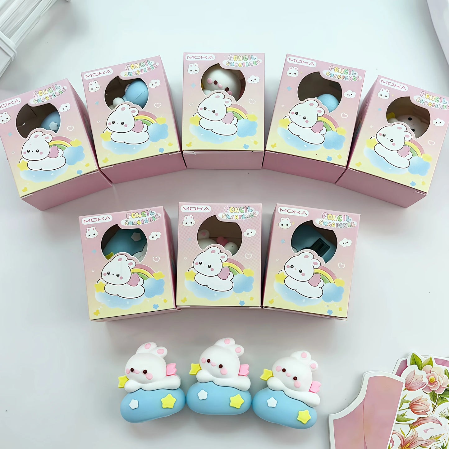 6-Piece Set of Mini Pencil Sharpeners, Desktop Decorations, Cute Strawberry Bunny, Rainbow Bunny Design, Cartoon Cute Pencil Sharpener, Portable Pencil Sharpener for Children and Elementary School Students Peaceful Pleasures Health and Wellness