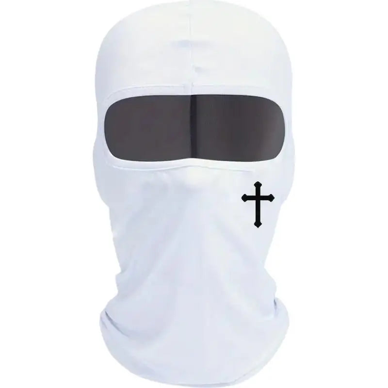 Christian Cross Balaclava Full Face Mask | Breathable Ski Mask Balaclava Face Mask Peaceful Pleasures Health and Wellness White