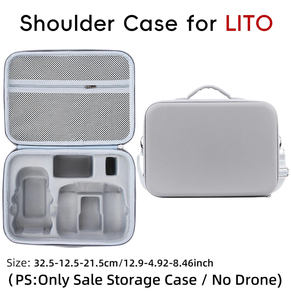 Integrated Lining Design For DJI Lito X1 Lito 1 RC 2 RC N3 All-In-One PU Storage Case With Shoulder Strap For Easy Portability Peaceful Pleasures Health and Wellness Grey