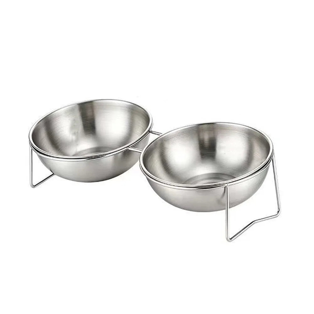 Elevated Stainless Steel Cat Double Bowl Set – Anti-Tip Raised