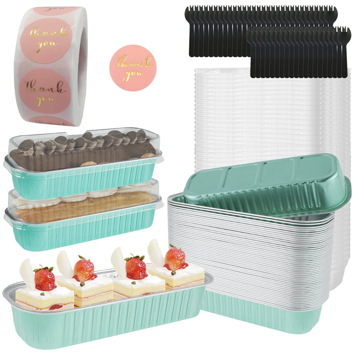 50-Set Mini Loaf Pans with Lids, Spoons & Sticker Roll | 6.8oz Aluminum Foil Baking Pans – Oven & Air Fryer Safe