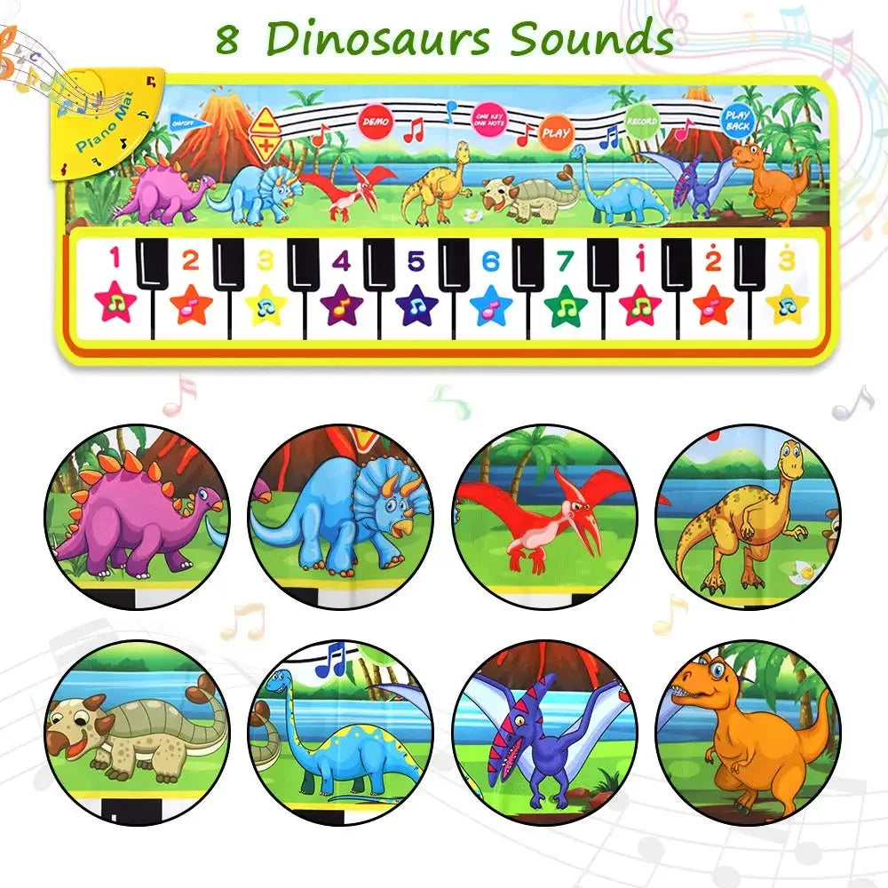 110x36cm Musical Piano Mat Toddle Carpet Toddlers Keyboard 8 Dinosaur