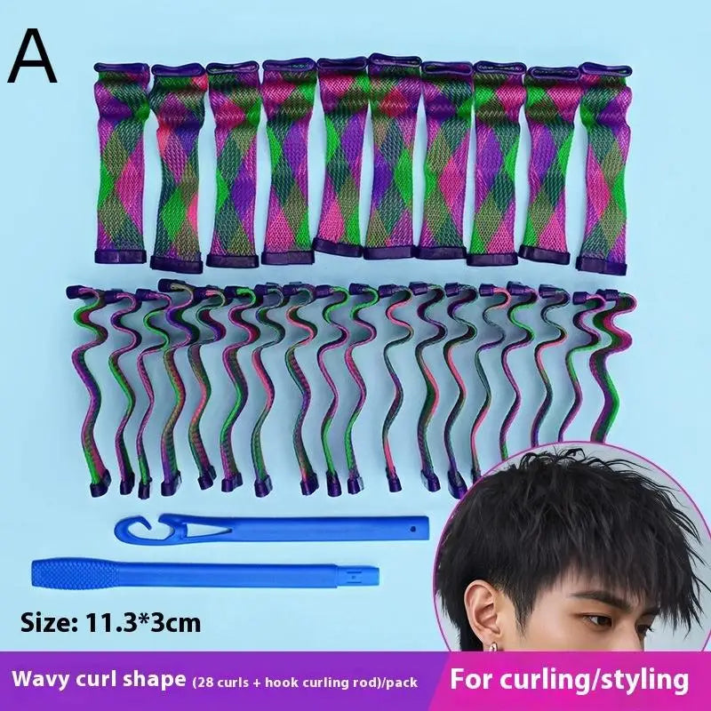18/28Pcs Magic Heatless Water Wave Hair Curler Texture Automatic Rolling Bar Hair Styling Wave Forming Iron Hair Texturing Tool Peaceful Pleasures Health and Wellness A